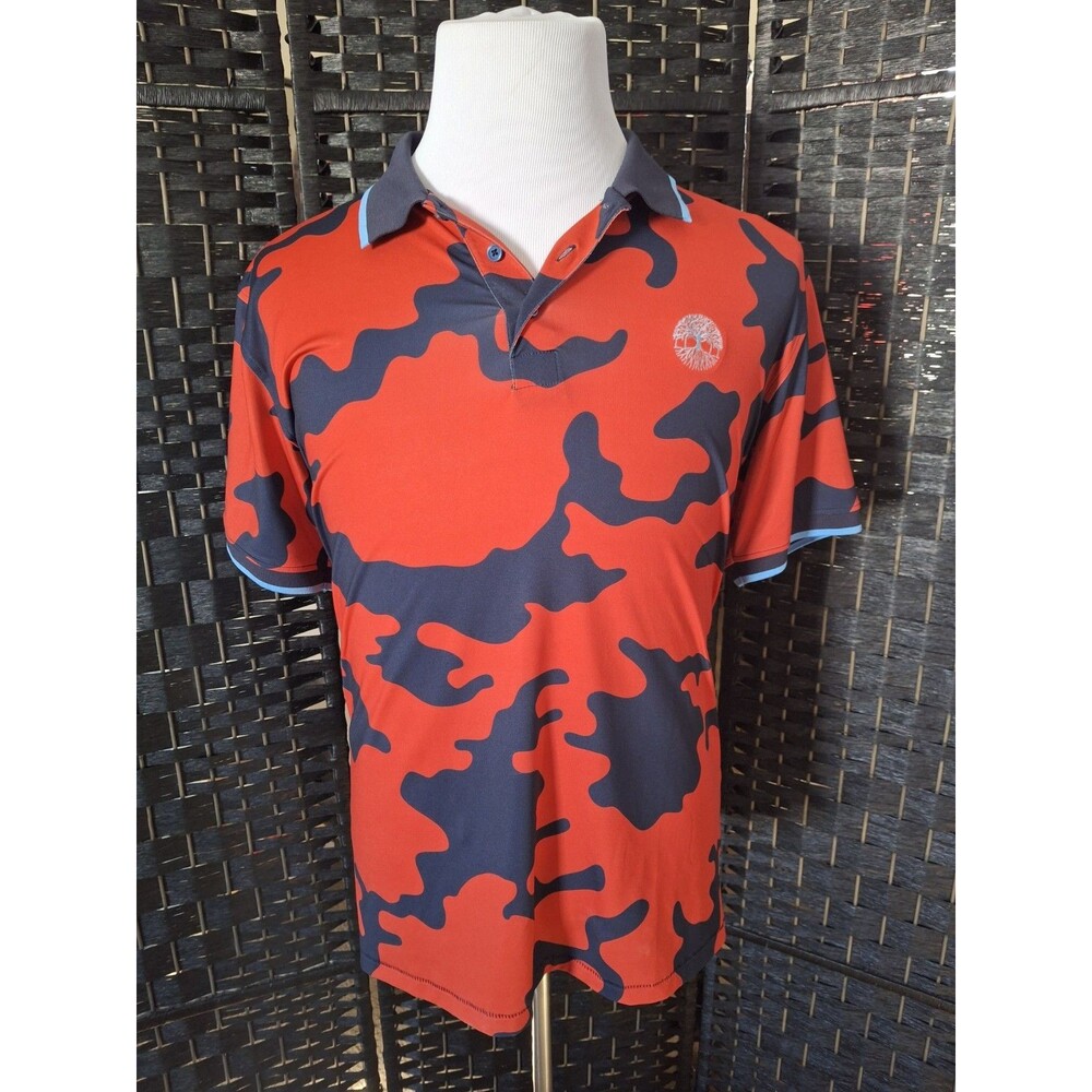 G/Fore G4 Exploded Camo Golf Polo Shirt Embroidered Tree Mens Large Red Blue